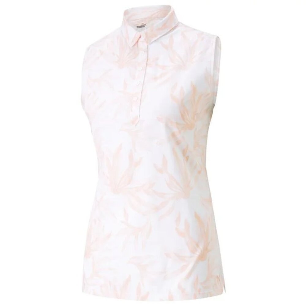 NWT Womens Size S Puma Palm Sleeveless Coral Floral Golf Pickleball TennisPolo